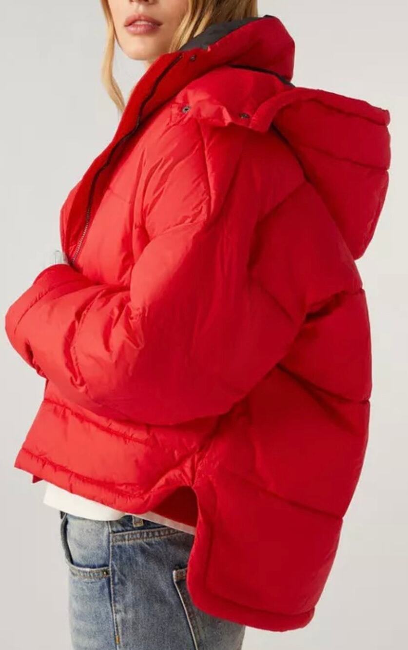 NEW ba&sh Mantu Zeo Cropped Hi-low Slouch Puffer Hooded Jacket Red Sz 0 / XS